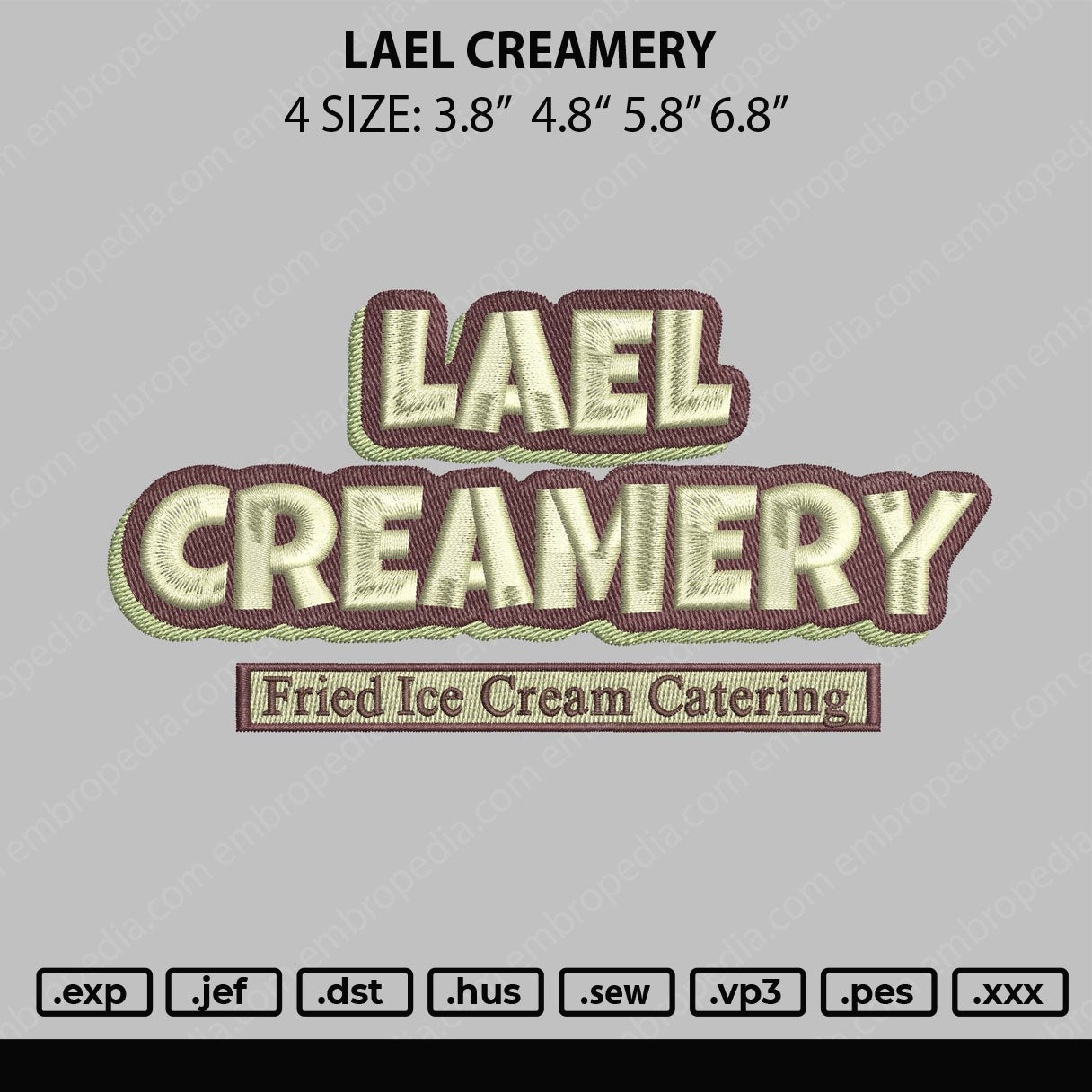Leal Creamery Embroidery File 4 size