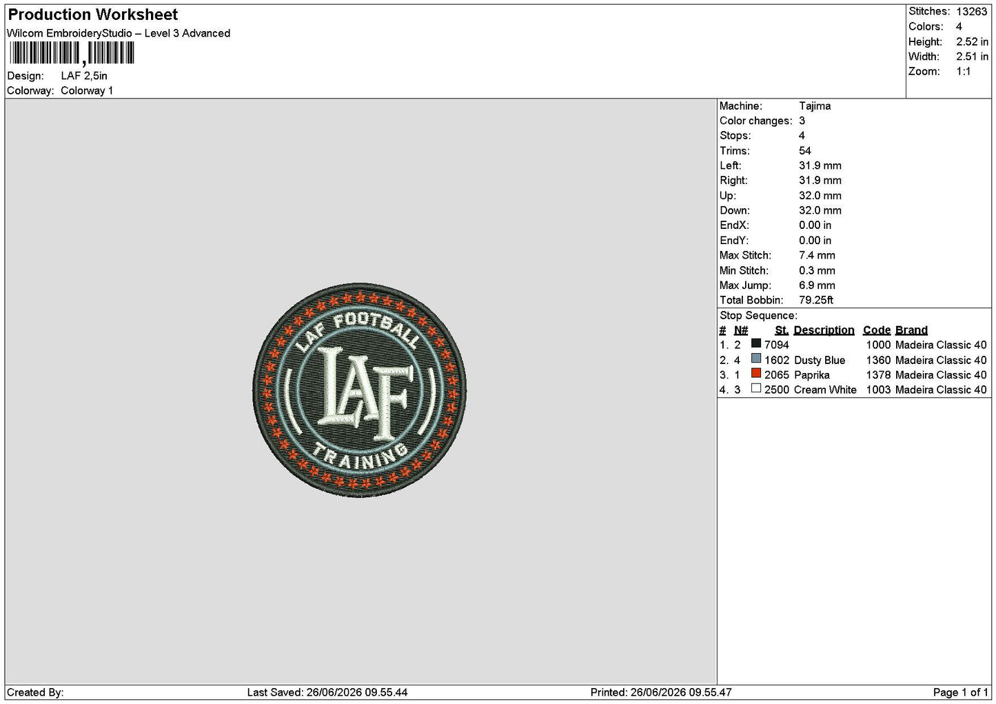 LAF logo  Embroidery Machine Design File