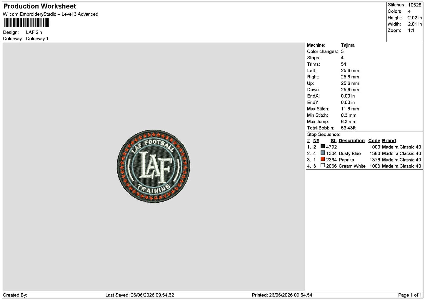 LAF logo  Embroidery Machine Design File