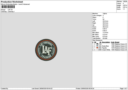 LAF logo  Embroidery Machine Design File