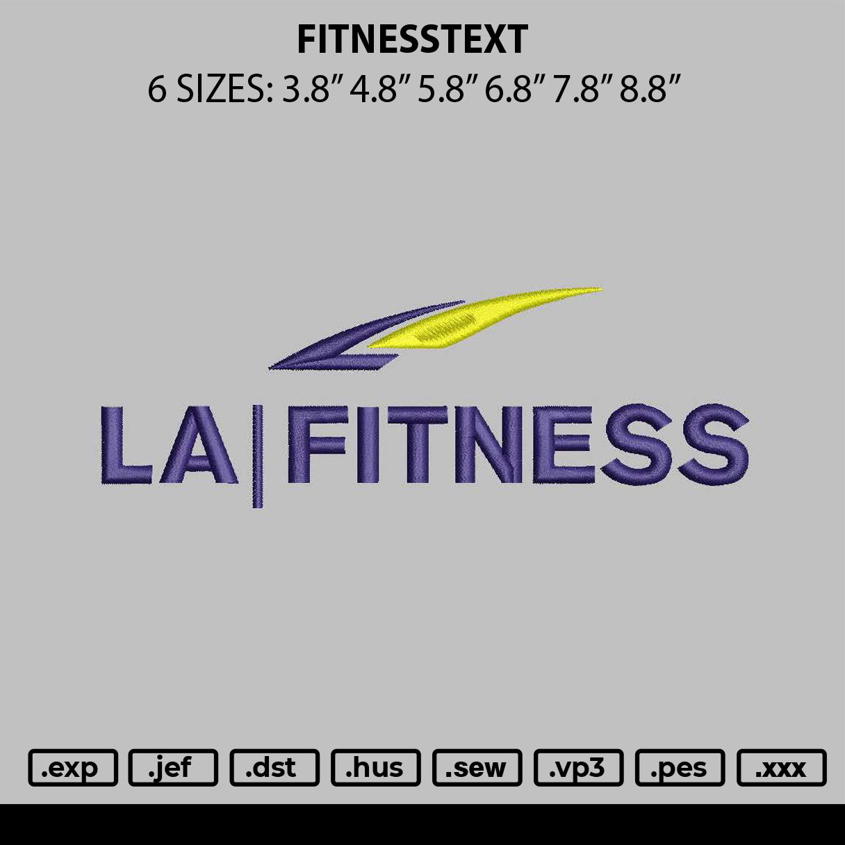 Fitnesstext Embroidery File 6 sizes