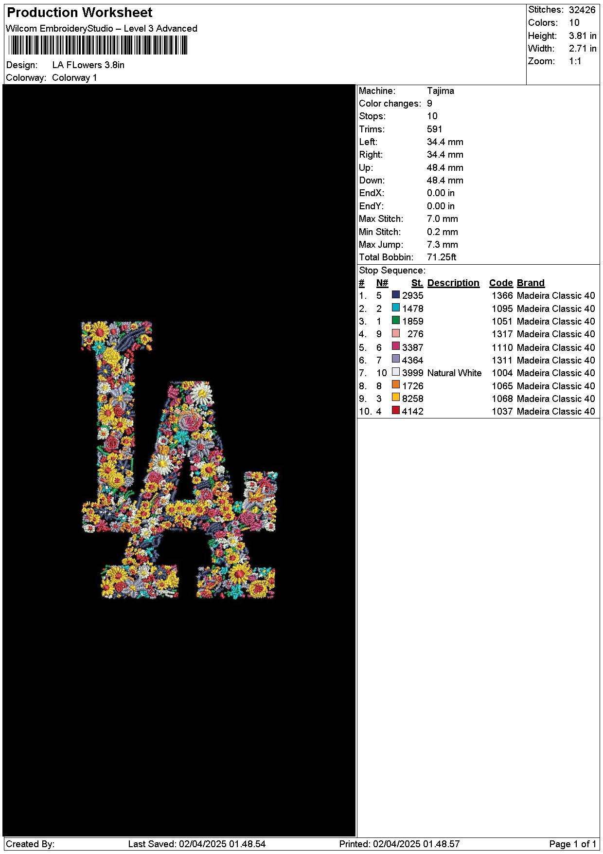 La Flowers Embroidery File 6 sizes