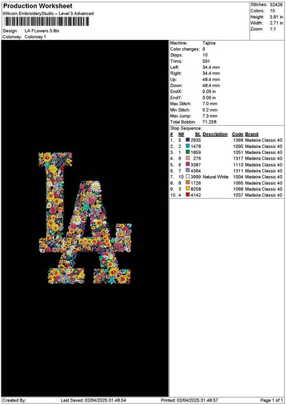 La Flowers Embroidery File 6 sizes