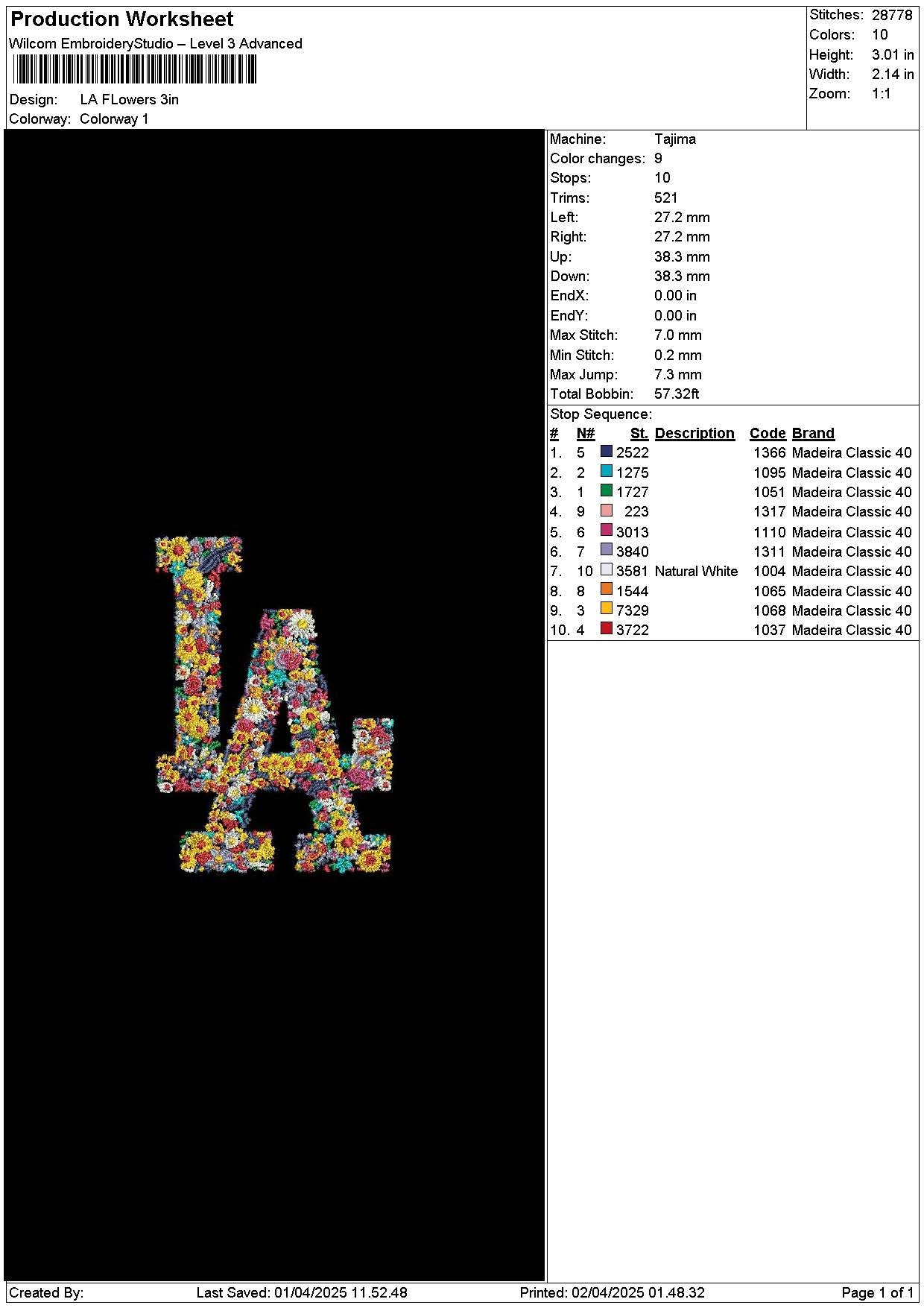 La Flowers Embroidery File 6 sizes