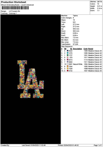 La Flowers Embroidery File 6 sizes