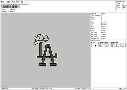 La Hat Embroidery File 6 sizes