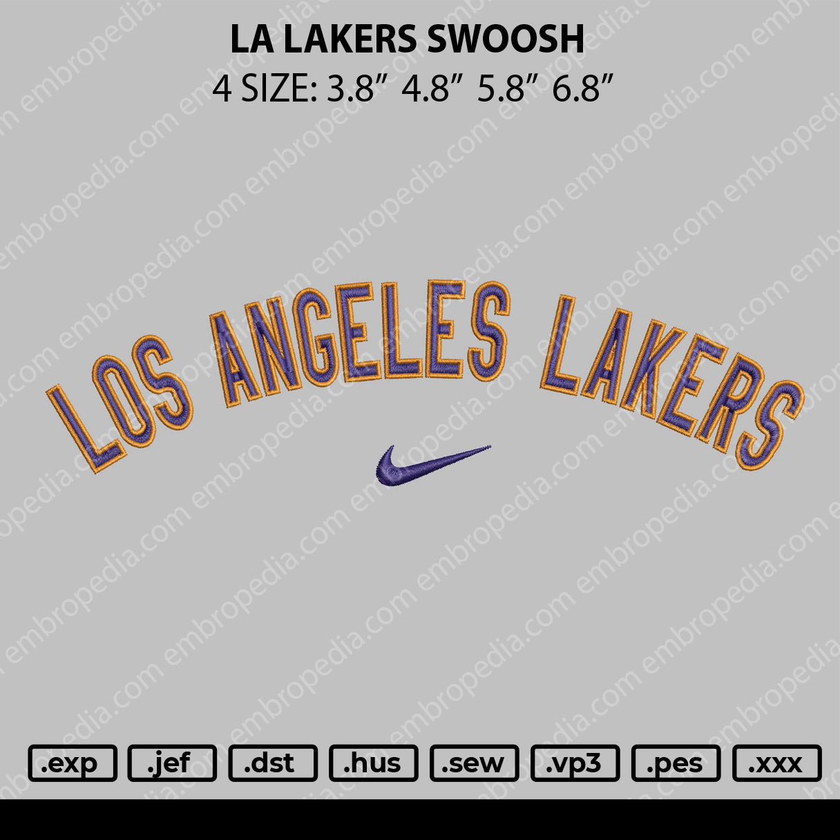 LA Lakers Swoosh Embroidery File 4 size