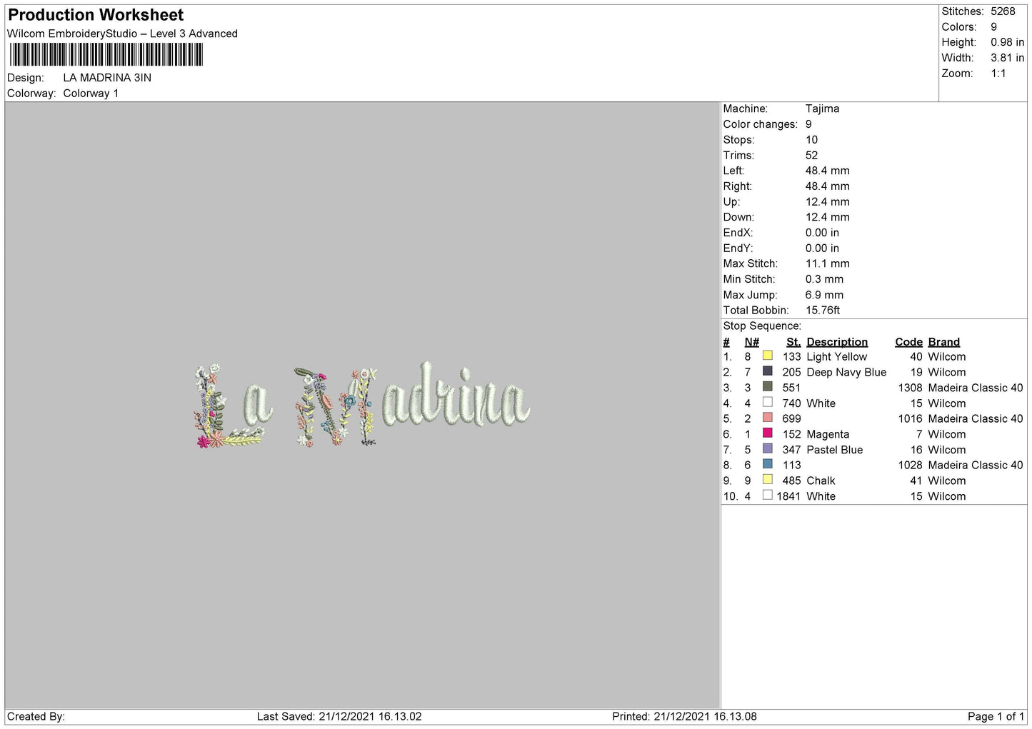 La Madrina Embroidery File 4 size
