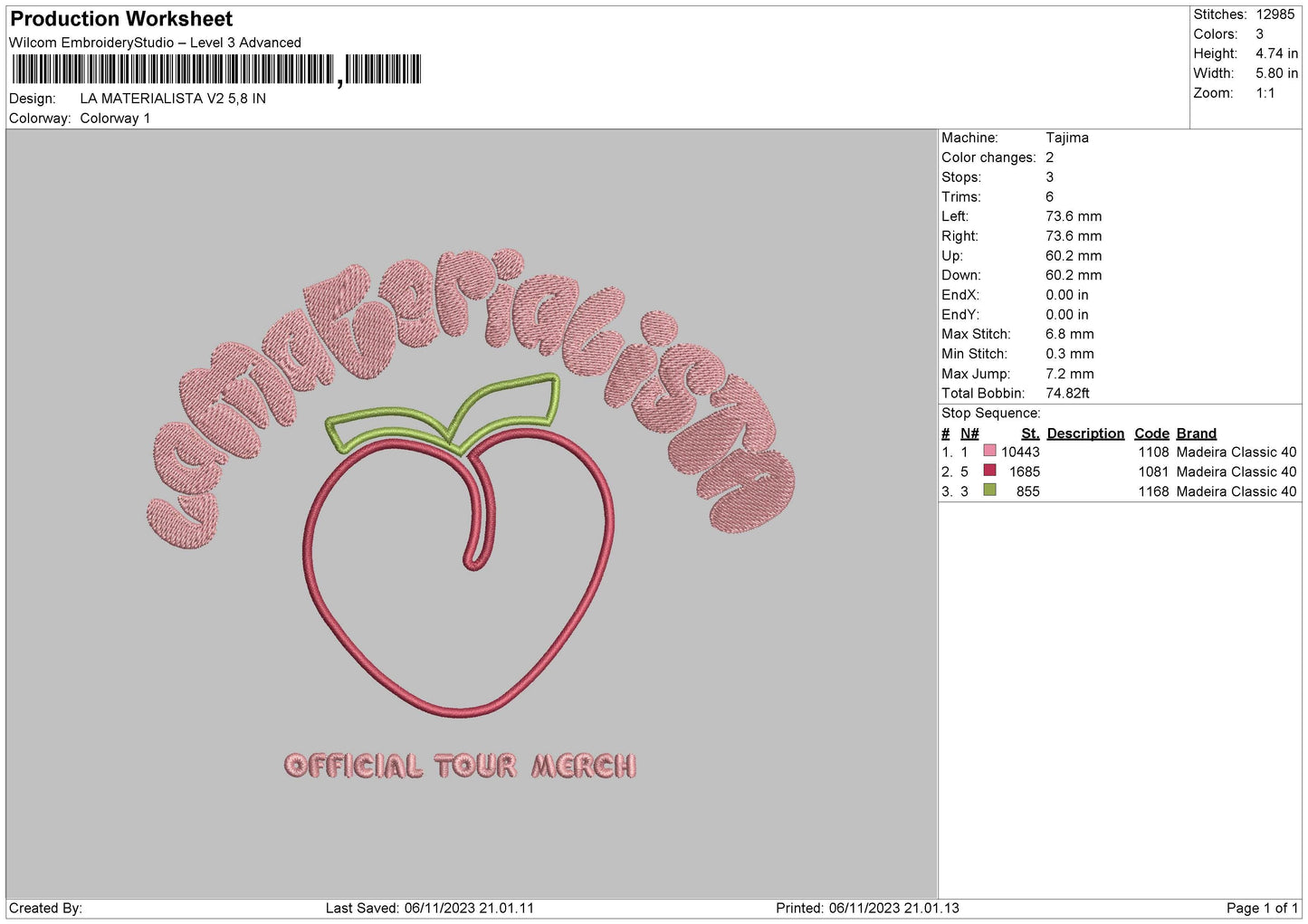 Materialista V2 Embroidery File 6 sizes
