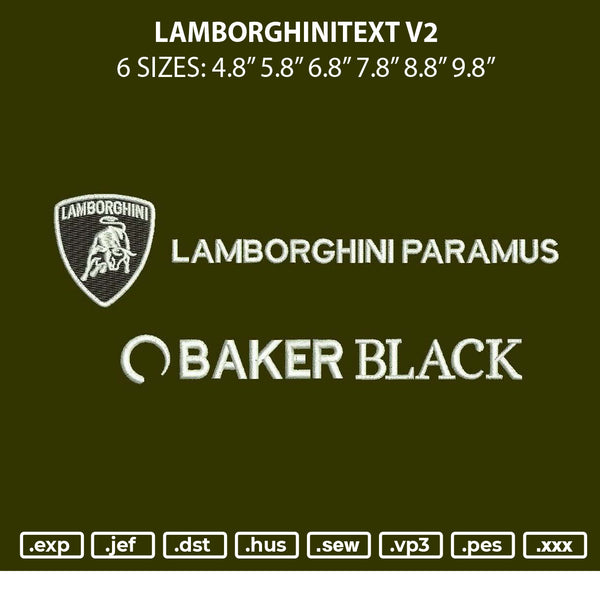 Lamborghinitext V2 Embroidery File 6 sizes
