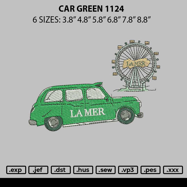 Car Green 1124 Embroidery File 6 sizes