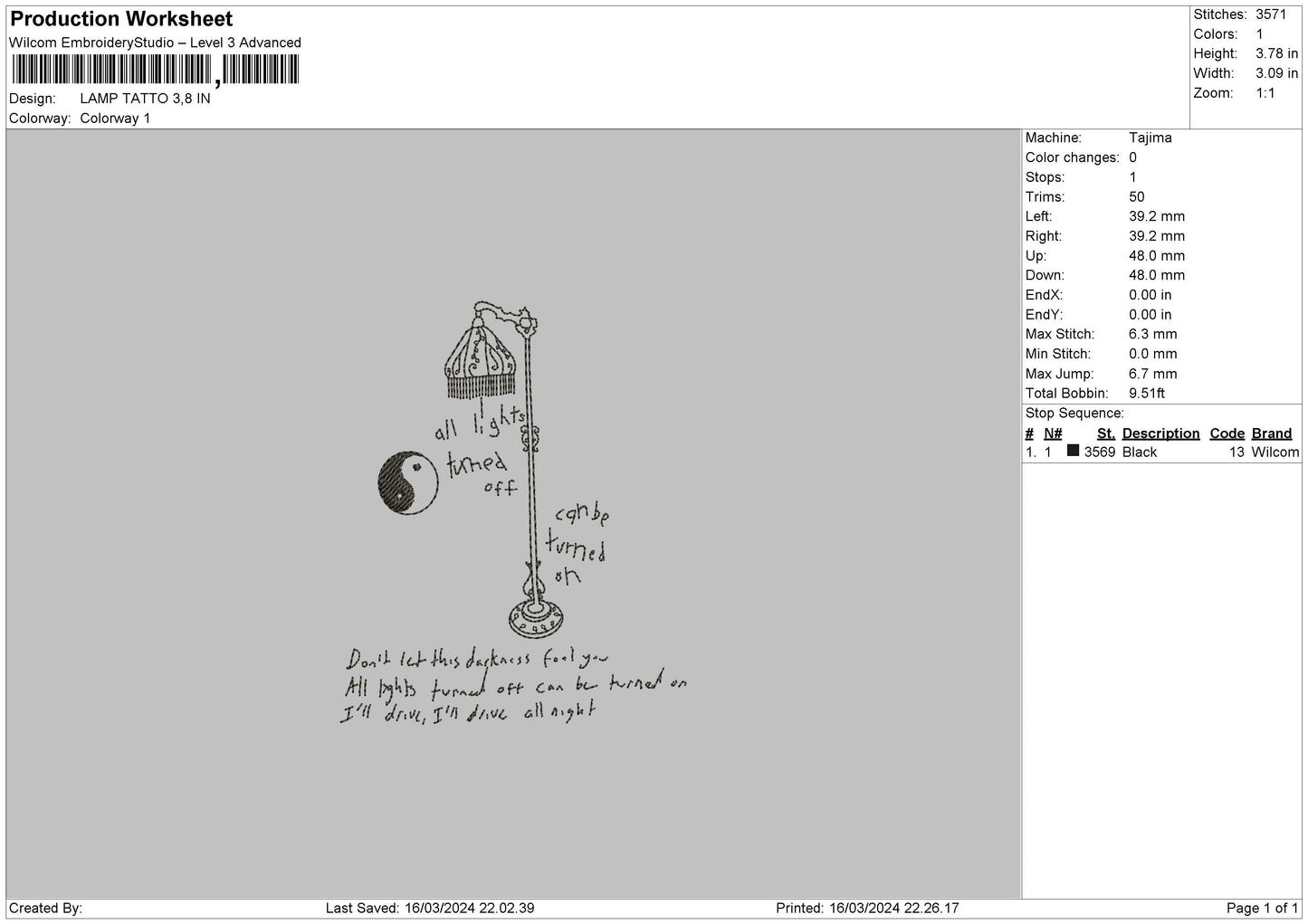 Lamptext 02 Embroidery File 6 sizes