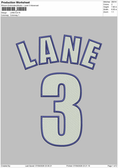 Lane Text 3 Embroidery Machine Design File 6 sizes