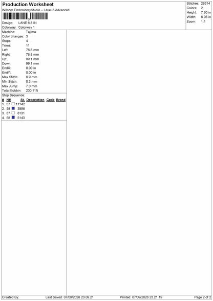 Lane Text 3 Embroidery Machine Design File 6 sizes