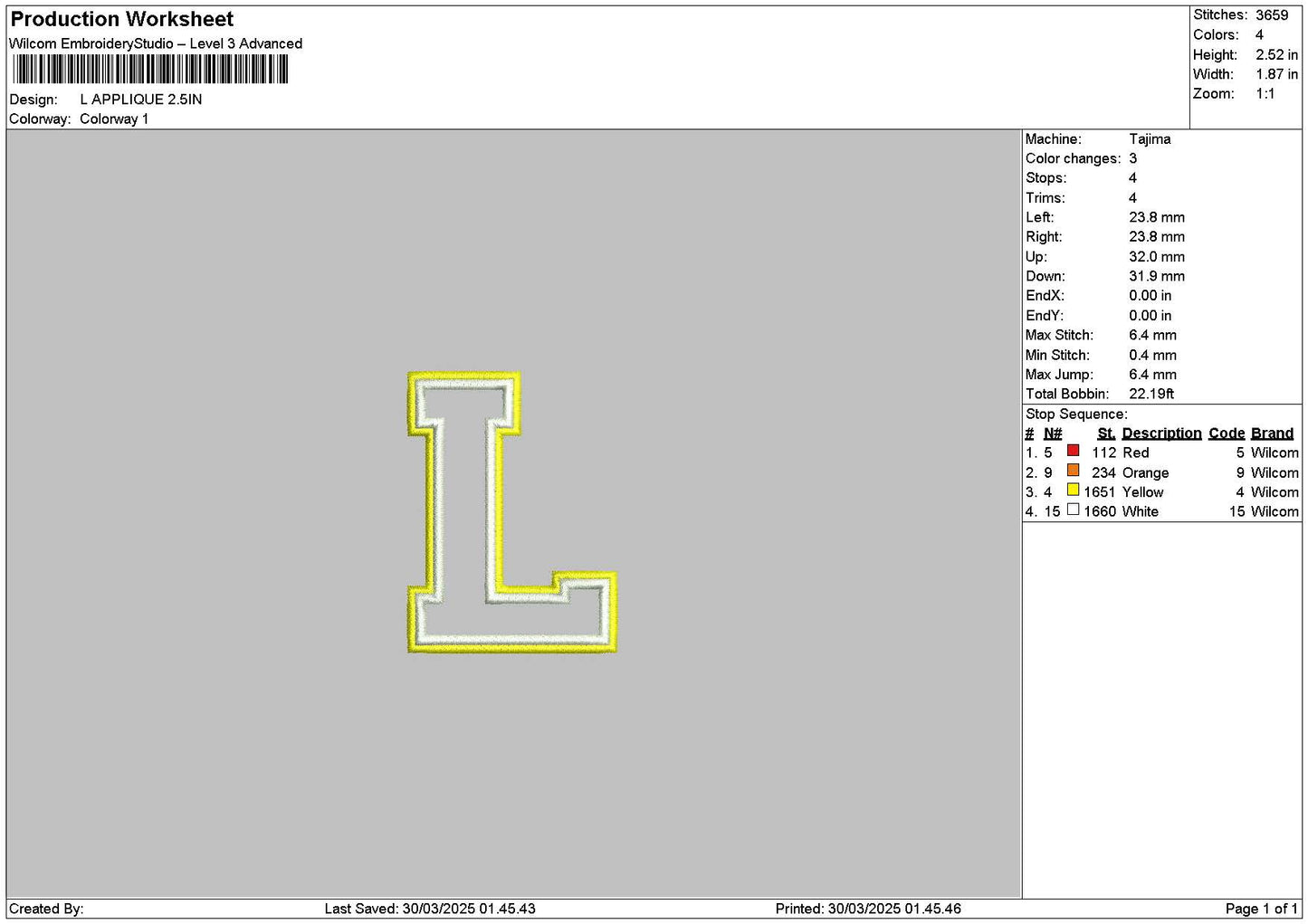 L App 01 Embroidery File 6 sizes