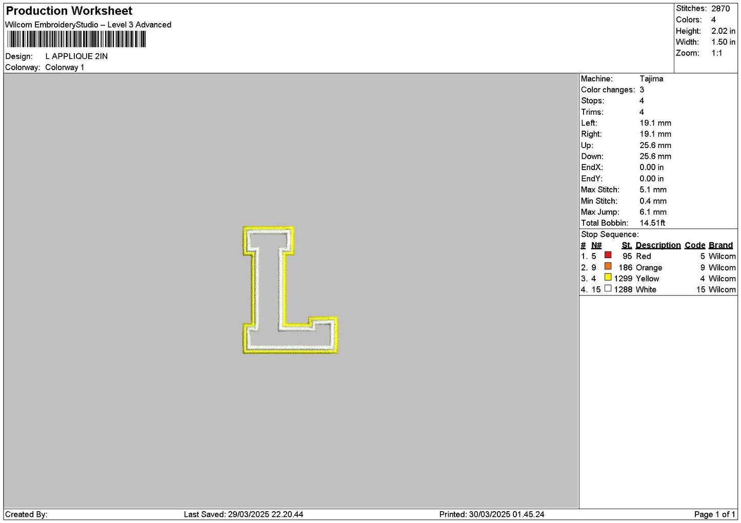 L App 01 Embroidery File 6 sizes