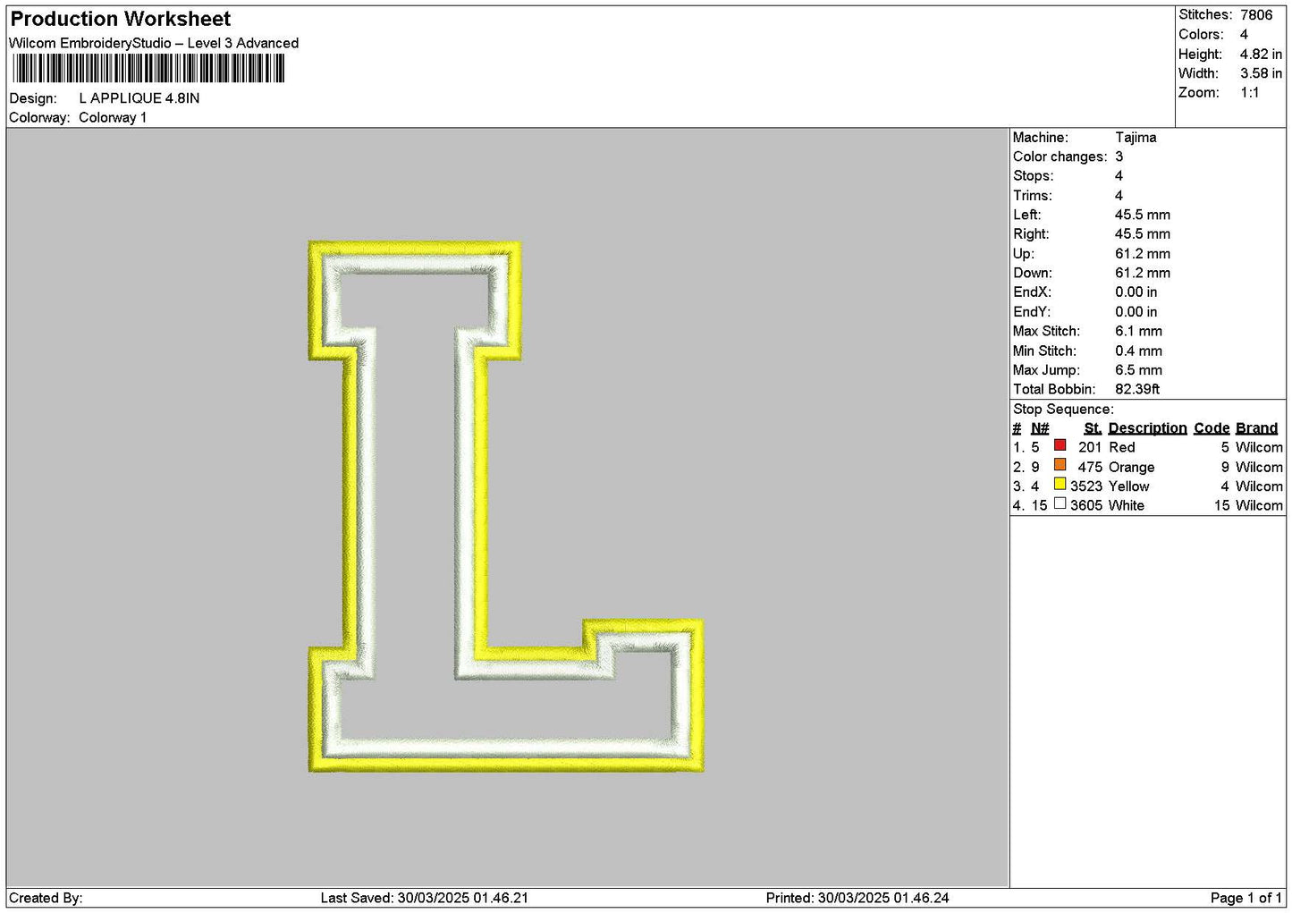 L App 01 Embroidery File 6 sizes