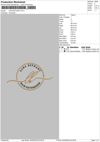 Lara Bethany Embroidery File 4 size