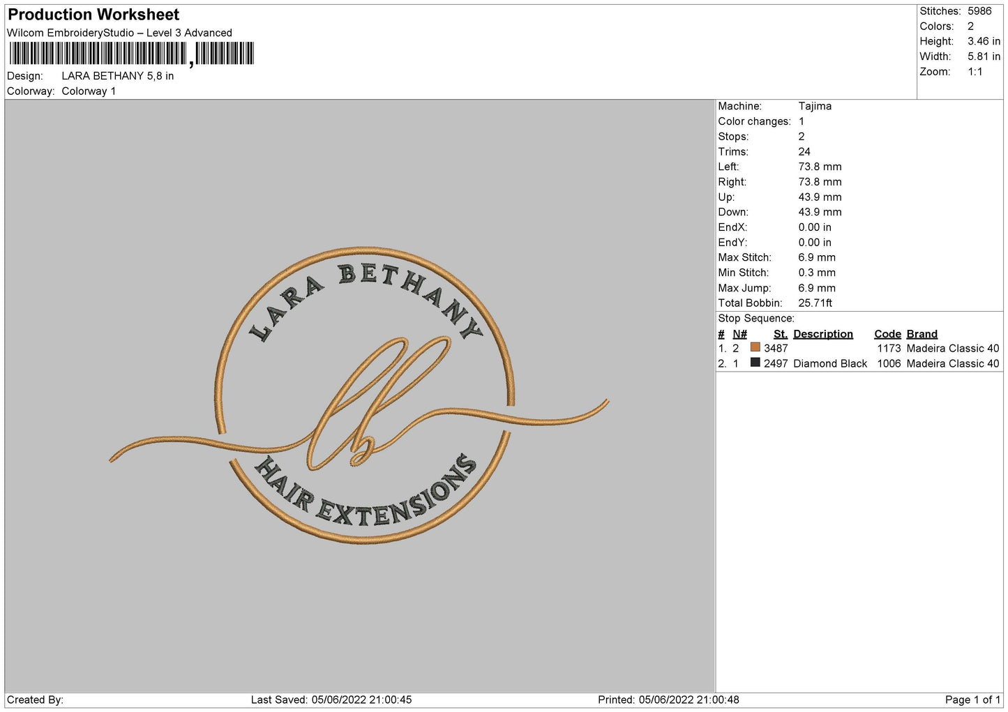 Lara Bethany Embroidery File 4 size