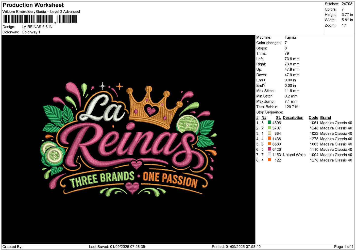 LA REINAS Embroidery Machine Design File 6 sizes