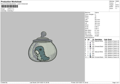 Larva Embroidery File 4 size
