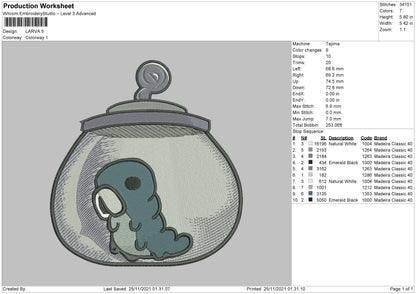 Larva Embroidery File 4 size
