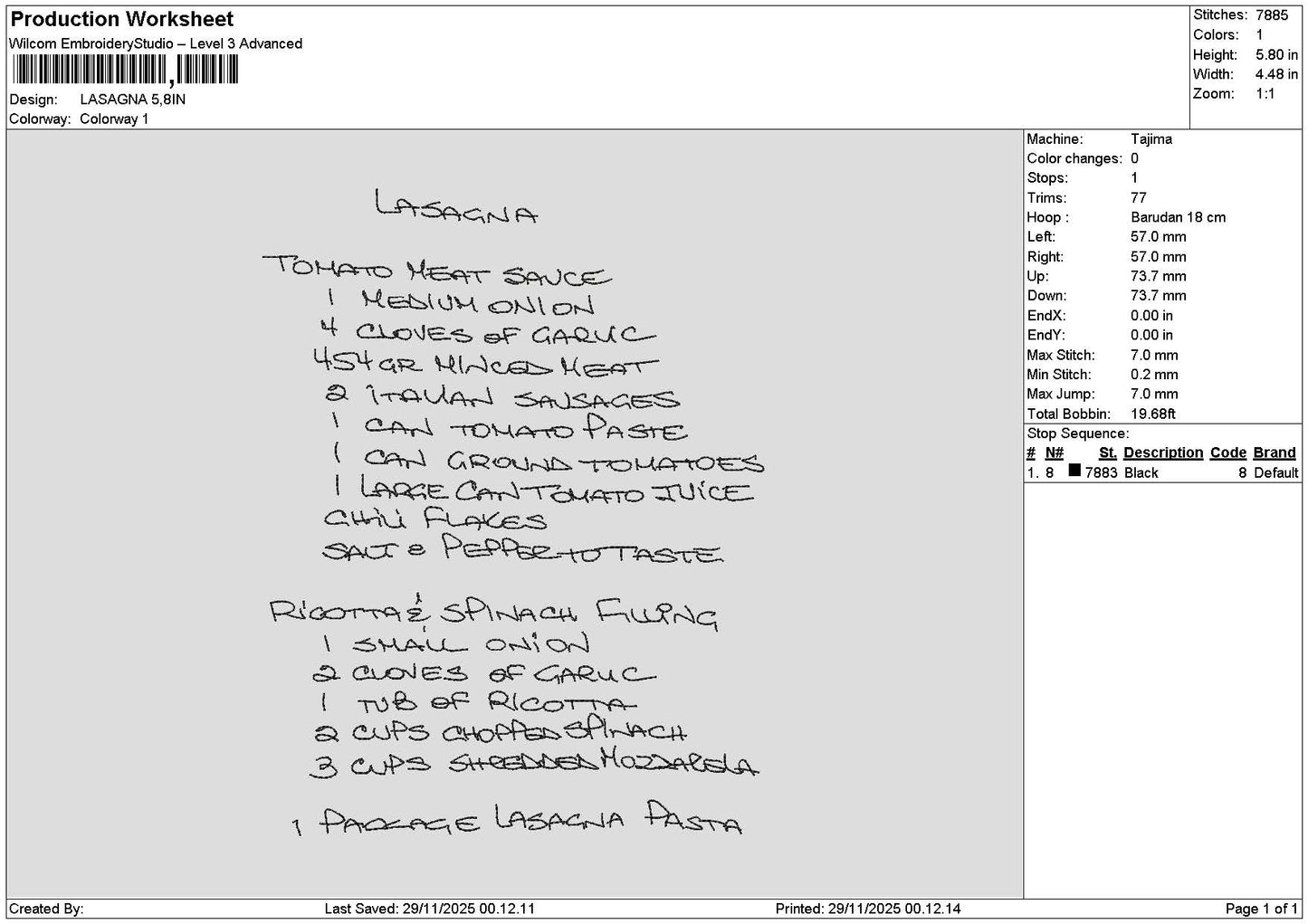 Lasagnatext Embroidery File 6 sizes
