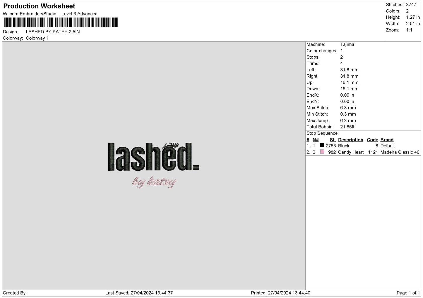 Lashedtext004 Embroidery File 6 sizes
