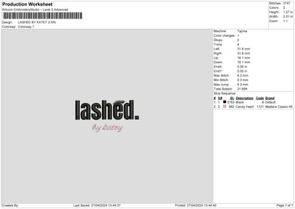 Lashedtext004 Embroidery File 6 sizes