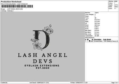 Lashangeltext Embroidery File 6 sizes