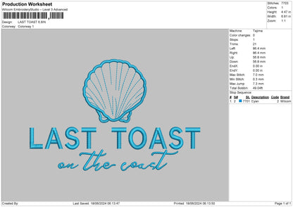 Toast Text Embroidery File 6 sizes