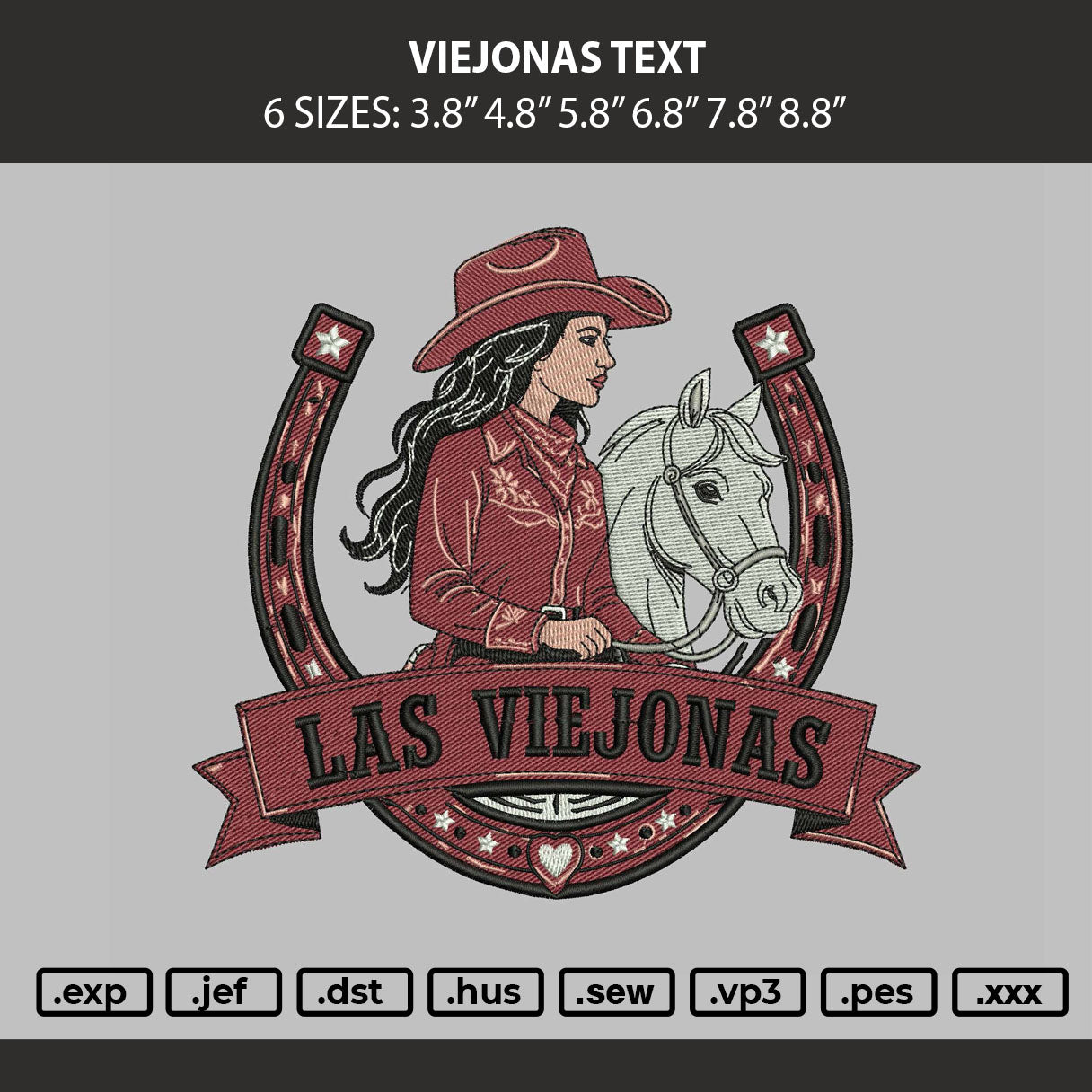 Viejonas Text Embroidery Machine Design File 6 sizes