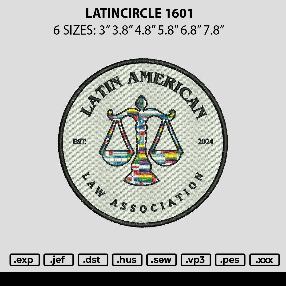 Latincircle 1601 Embroidery File 6 sizes