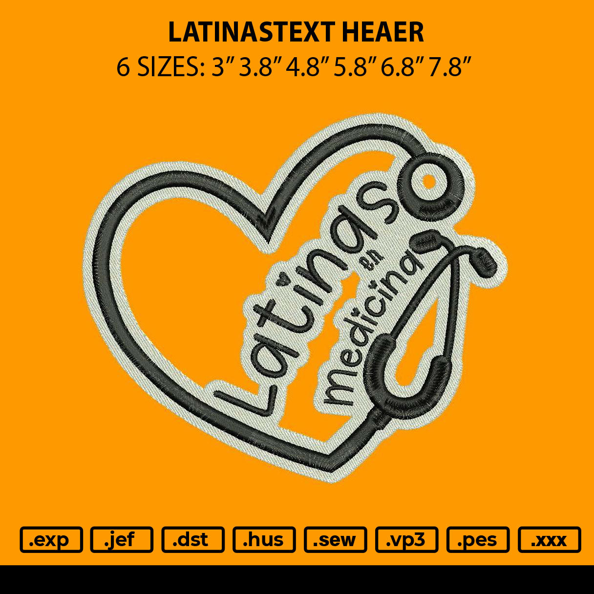 Latinastext Heart Embroidery File 6 sizes