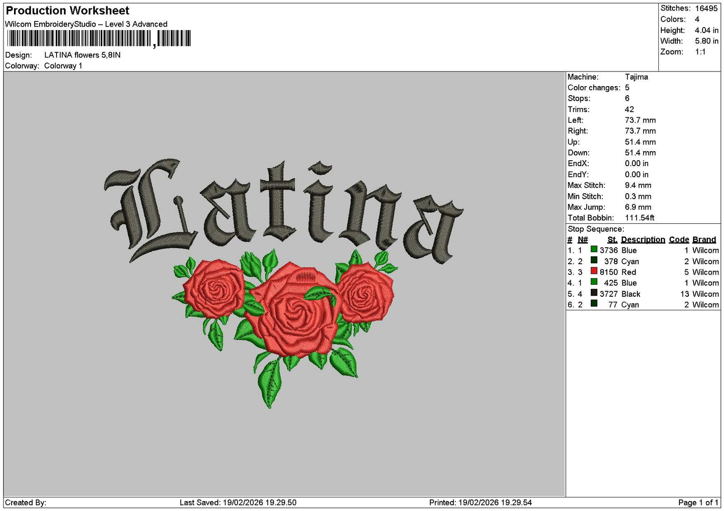 Latinatext Flowers Embroidery File 6 sizes