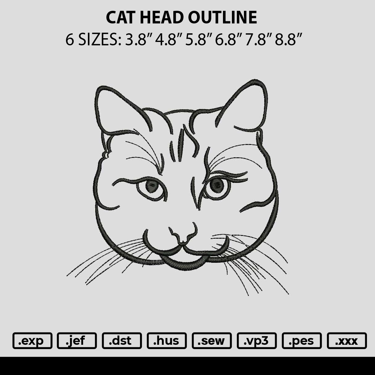 Cat Head Outline Embroidery File 6 sizes