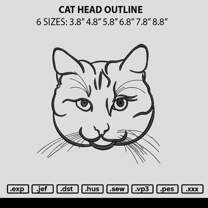 Cat Head Outline Embroidery File 6 sizes