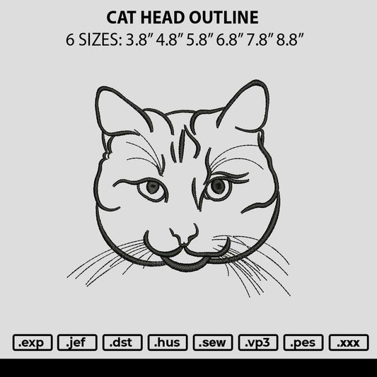 Cat Head Outline Embroidery File 6 sizes