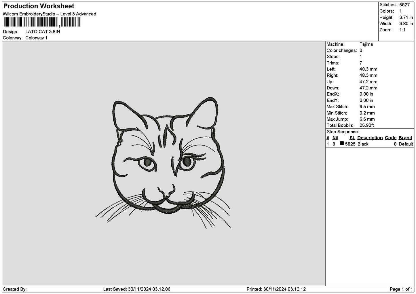 Cat Head Outline Embroidery File 6 sizes