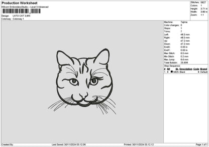 Cat Head Outline Embroidery File 6 sizes