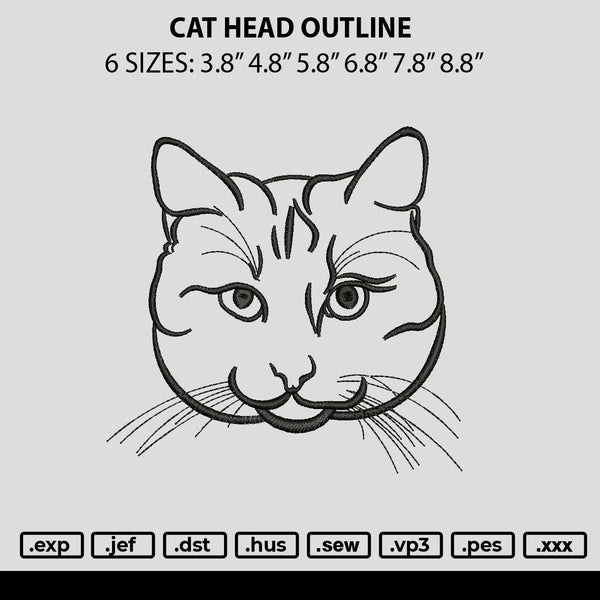 Cat Head Outline Embroidery File 6 sizes