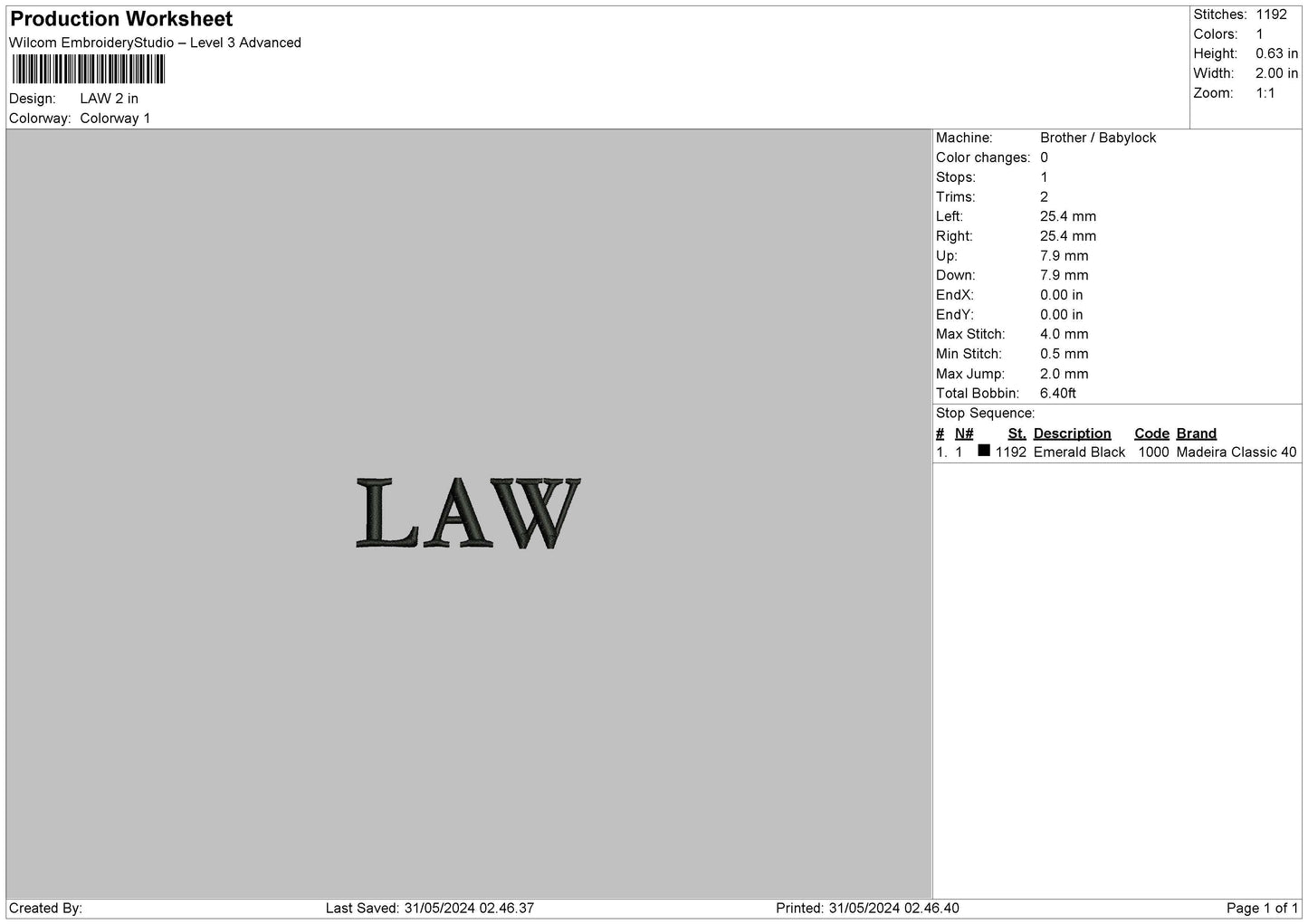 Lawtext Embroidery File 6 sizes