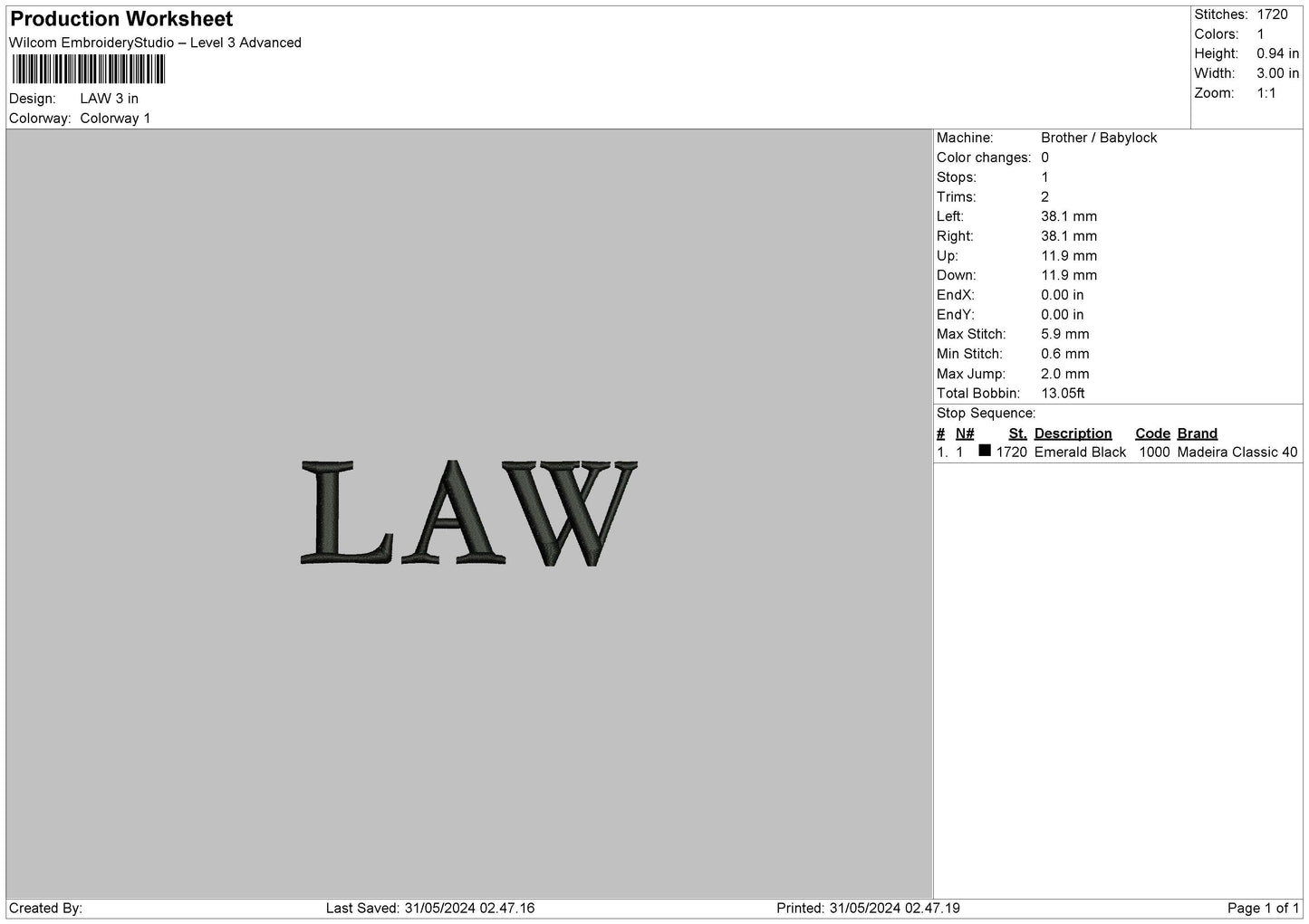 Lawtext Embroidery File 6 sizes