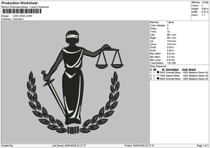 Law 2903 Embroidery File 6 sizes
