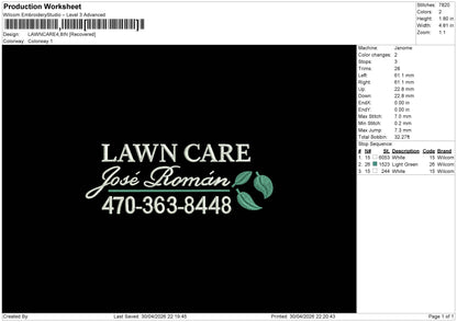 LAWNCARE Embroidery File 6 sizes