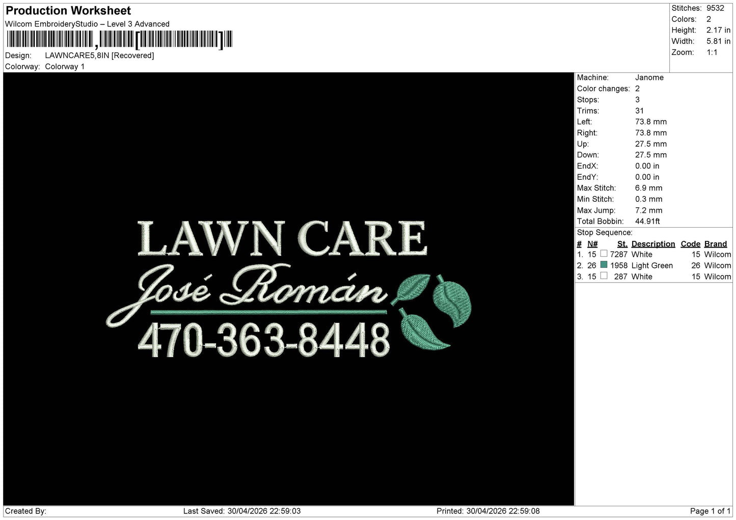 LAWNCARE Embroidery File 6 sizes