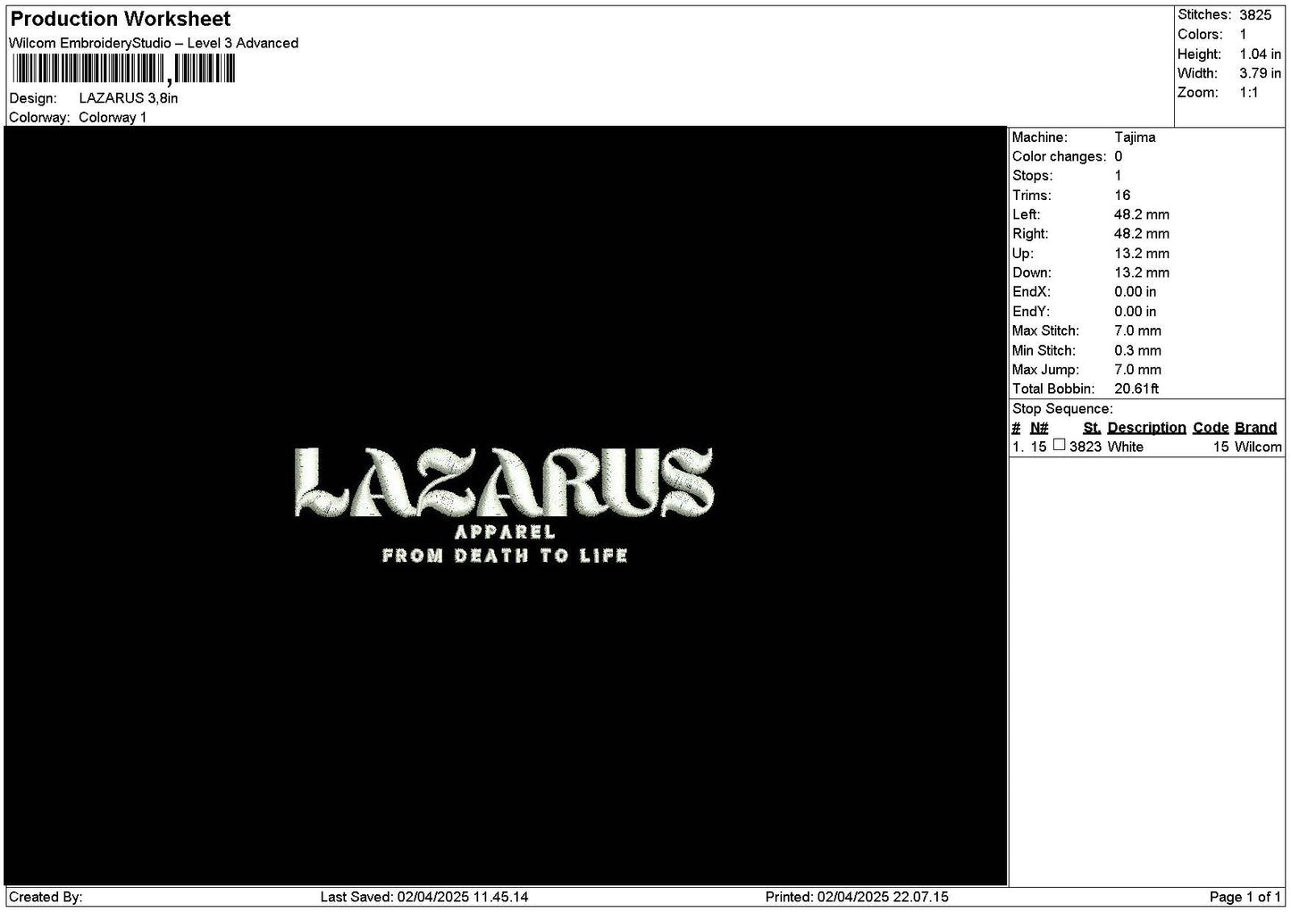 Lazarustext Embroidery File 6 sizes