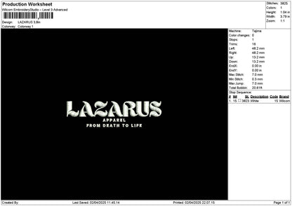 Lazarustext Embroidery File 6 sizes