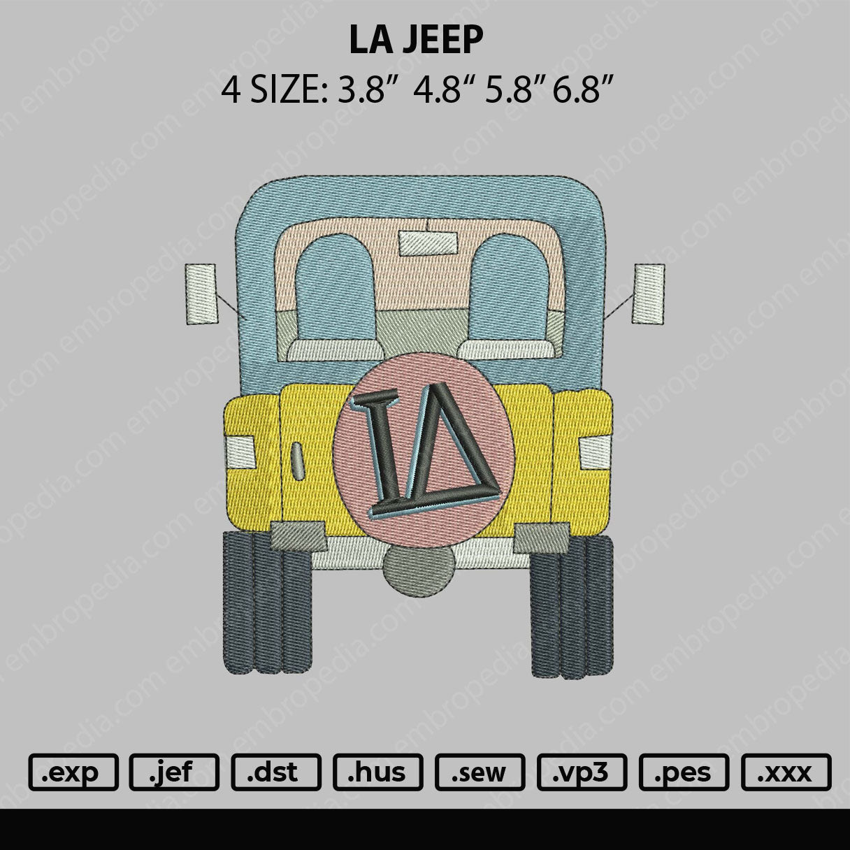 LA Jeep Embroidery File 4 size