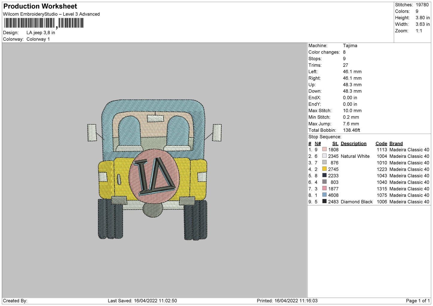 LA Jeep Embroidery File 4 size